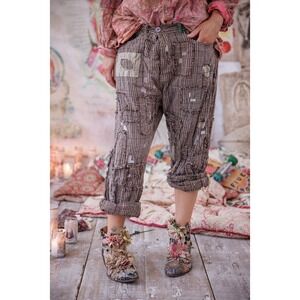 Magnolia Pearl Miner Pants Plaid Patchwork Distressed Stripes Bohemian NWT